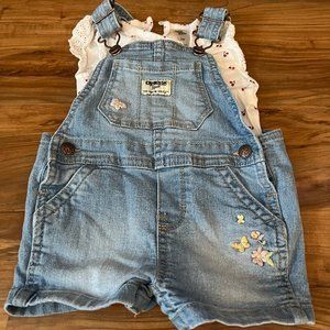 OshKosh Bgosh Light Wash Overalls And Cherry Onesie